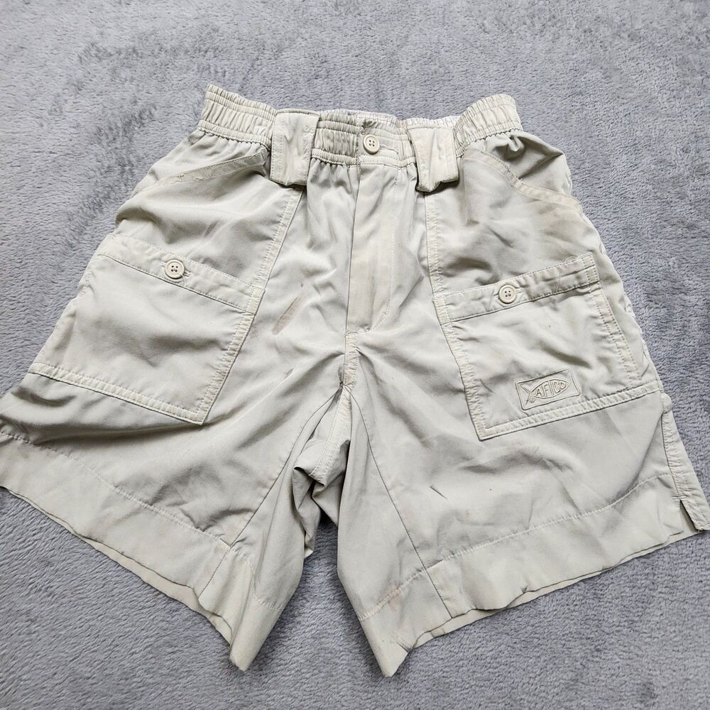 AFTCO Mens 28 Beige Utility Shorts Cargo Pockets Polyester Blend Fishing Flaw